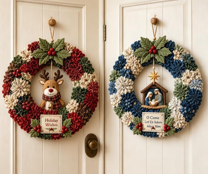 3D Fabric Poke Wreath DIY Kit for Adults Christmas Holiday Decor，2PCS N by Unknown