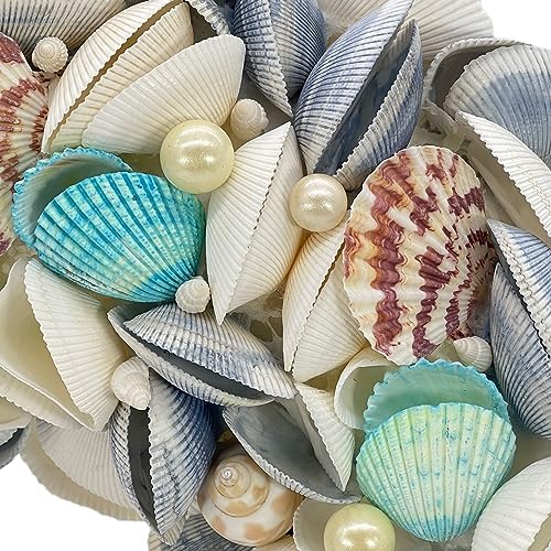 Galt International 18" Nautical Seashell Wreath, Blue | Coastal Beach Floral Home Decor Indoor Outdoor Real Starfish Pearl Seashells - Image 7