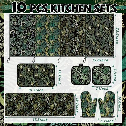 VitalCozy 10 Pcs Botanical Kitchen Decor Set Black Green Sage Plant - Image 3