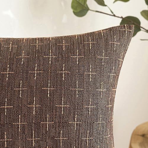 MIULEE Pack of 2 Decorative Vintage Burlap Linen Brown Throw Pillow Covers Modern Farmhouse Pillowcase Rustic Woven Textured Cushion Cover for Sofa Couch Bed 12x20 Inch Dark Coffee - Image 2