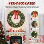 VINGLI 36 Inch Christmas Door Wreath Decorations with 100 Lights and 300 PVC Branches, Pre-lit Artificial Christmas Wreath for Front Door, Xmas Wreath w/Bow, Pine Cones, Ornaments (Plug-in) - Image 7