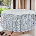 Ridhi Block Print Round Tablecloth Light Steel Blue 120 Inch 100% Cotton by Ridhi