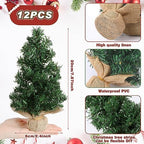 Yinder Tabletop 12 Pcs Mini Christmas Tree 7.87 Inch Artificial Mini Xmas Miniature Pine Christmas Tree with Linen Base for Xmas Holiday Decorations Indoor Home Kitchen Dining Table - Image 2