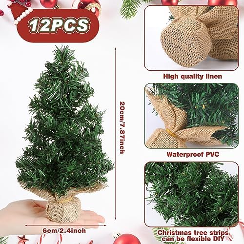 Yinder Tabletop 12 Pcs Mini Christmas Tree 7.87 Inch Artificial Mini Xmas Miniature Pine Christmas Tree with Linen Base for Xmas Holiday Decorations Indoor Home Kitchen Dining Table - Image 2