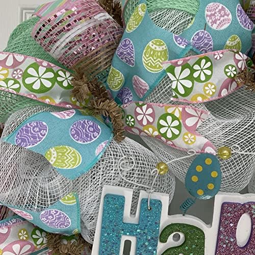 Easter Wreath, Luxury Handmade – Glittering Pastel Happy Easter Front Door Decor, 24 or 28 Inch - Image 3