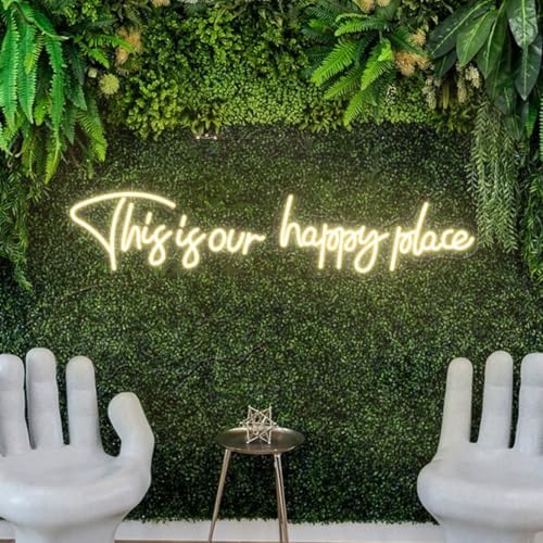 30×8 Inch This is Our Happy Place Neon Signs with Timing Remote, Warm White Led Light UP Sign for Wall Decor for Bedroom, Bar, Cafe, Office, Cave - Image 2
