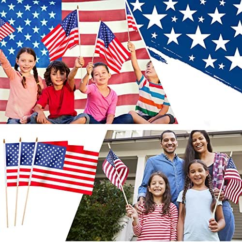 Newwiee 24 Pcs USA Handheld Flags on Stick 12 x 18 Inch American Flags with Safety Spear Top for 250th Anniversary Independence Memorial Day 4th of July Yard Garden Decoration (Usa Flag) - Image 6