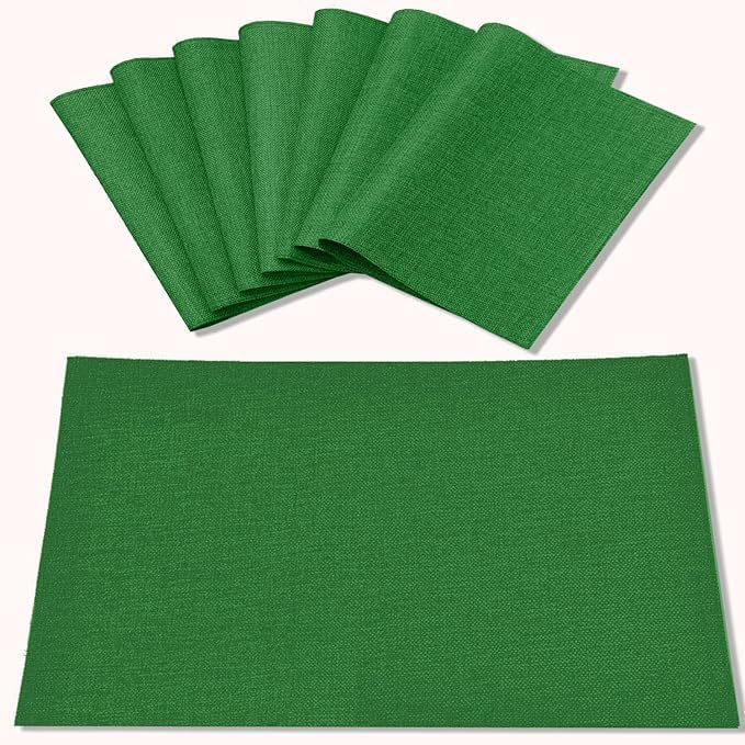Cloth Placemats Set of 8, Linen Type Fabric Placemats Machine Washable Heat Resistant Placemats Wrinkle Free Thick Polyester Kitchen Place Mats for Dining Table (Forest Green) by Rinpon