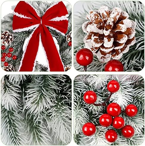 ATDAWN 3 Pcs Mini Christmas Wreath, 15 Inch Outdoor Lighted Christmas Wreath for Front Door, Xmas Wreath for Holiday Christmas Party Decorations - Image 3