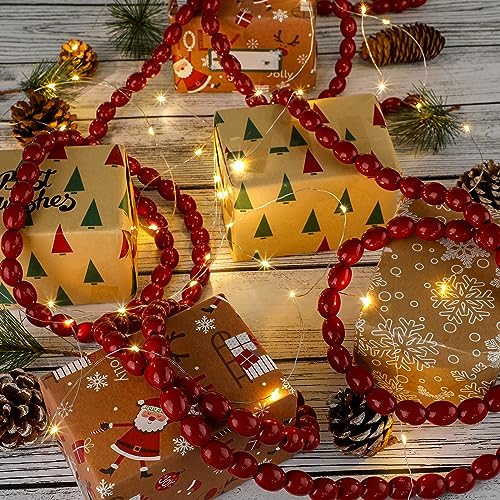 Tigeen 4 Pcs 12ft Wooden Christmas Bead Garland,Cranberry Red - Image 4
