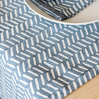 over&back 18x108 Hand-Blocked Printed Cotton Table Runner - Washable Table Runners for a Custom Home Decor Tablescape - Perfect for Coffee Table, Dinner Table, Living Room, and More - Blue Herringbone - Image 6