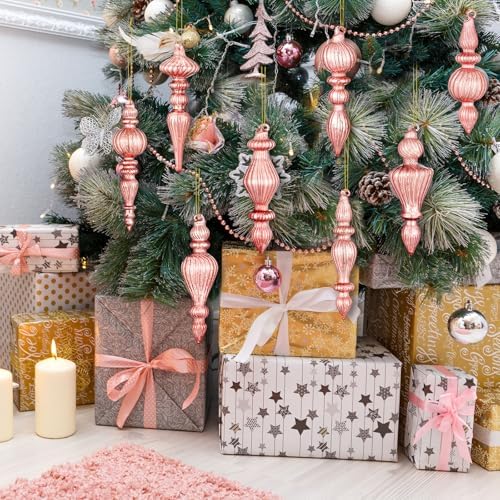 Mifoci 8 Pcs 6 Inch Mercury Glass Finial Christmas Ornaments,Pink - Image 5