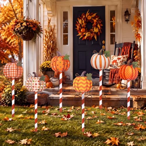 6 Pcs Fall Pumpkin Metal Garden Stakes 17.4" Outdoor Pumpkins - Image 4