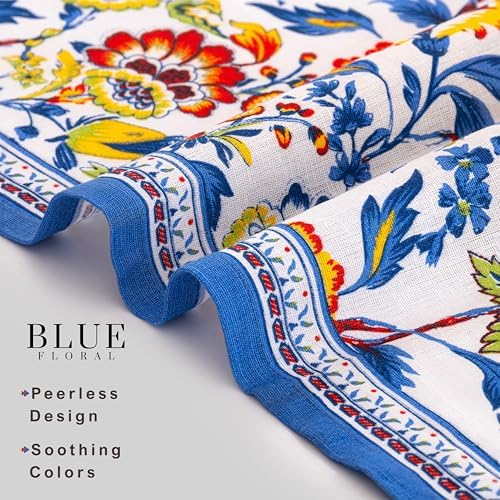 FINGERCRAFT Cloth Napkins Set of 12 Cotton Linen, 20x20 Inch, Blue Floral - Image 3
