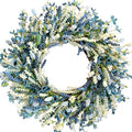 26 Inch Summer Spring Blue Ivory Lavender Flower Wreath for Front Door, Rustic and Farmhouse Wild Flowers Wreath for Inside and Outside, Coastal Blue Home Decorating by Egolot