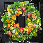 Spring Summer Wreaths for Front Door Outside 24 Inch, Summer Wreath Outdoor with Lotus and Berries, Green Floral Door Wreath for All Season Home Wall Wedding Farmhouse Holiday by SoomeirWreath