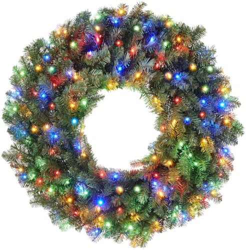 Casafield 36" Pre-Lit Fir Artificial Christmas Wreath Holiday Décor, 150 LED White & Multicolor Lights, 270 PVC Tips for Front Door, Window, or Mantel by Casafield