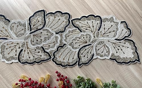 Enliven Handmade Beaded Table Runner, 13x36 Inches Lightweight Decorative Table Runner, Perfect for Dining/Wedding/Party/Everyday Use & Easy to Clean, Elegant Beaded Runner - Image 2