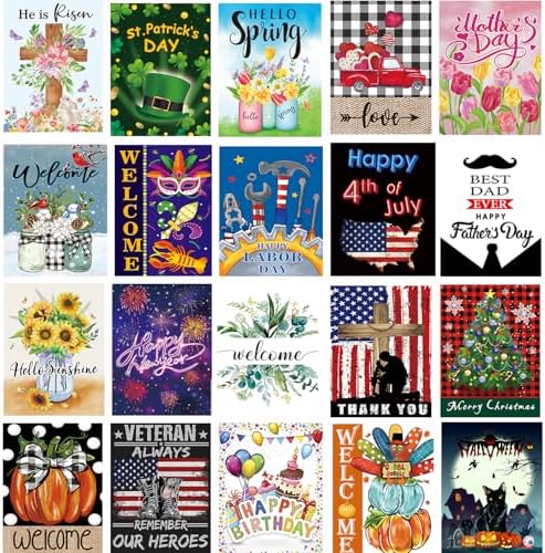 Seasonal Garden Flag Set of 20 - Double Sided 12 x 18 Inch Small Yard Flags by CDLong
