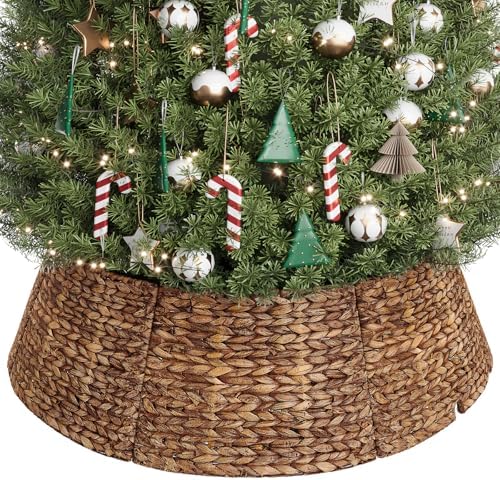 ELYKEN 42 Inch Woven Rattan Christmas Tree Collar, 8-Piece Xmas Tree Skirt by ELYKEN
