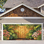 6X13FT Summer Bamboo Fence Tropical FlowersGarage Door Cover Decorations Tropical Leaves Garage Door Banner for Outdoor Indoor Summer Party Photography Backdrop by ANNAQUEEN