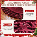 Velvet Christmas Tree Skirt, 60 Inches Ruffled Glitter Tree Skirt, Burgundy - Image 4