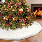 AerWo Christmas Tree 60 inches White Plush Skirt Decoration for Merry Christmas Party, High-End Soft Classic Fluffy Faux Fur Christmas Tree Skirt Decorations for Xmas Tree Decorations and Ornaments by AerWo