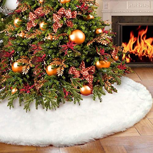 AerWo Christmas Tree 60 inches White Plush Skirt Decoration for Merry Christmas Party, High-End Soft Classic Fluffy Faux Fur Christmas Tree Skirt Decorations for Xmas Tree Decorations and Ornaments by AerWo