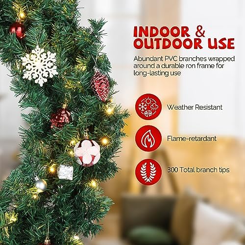 VINGLI 36 Inch Christmas Door Wreath Decorations with 100 Lights and 300 PVC Branches, Pre-lit Artificial Christmas Wreath for Front Door, Xmas Wreath w/Bow, Pine Cones, Ornaments (Plug-in) - Image 4