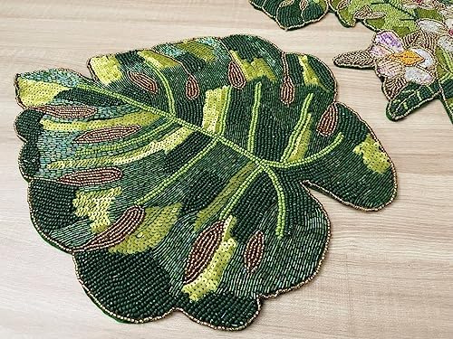 Enliven Floral Beaded Table Runner 13 x 36 Inch, Handmade Flower & Leaf Spring Table Runner, Green Botanical Centerpiece for Dining Table, Easter, Wedding, Garden Party & Home Decor - Image 5