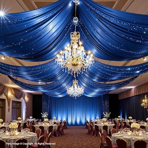 10 Panels 5ft(W) x 20ft(H) Royal Blue Ceiling Drapes for Wedding Parties - Image 3