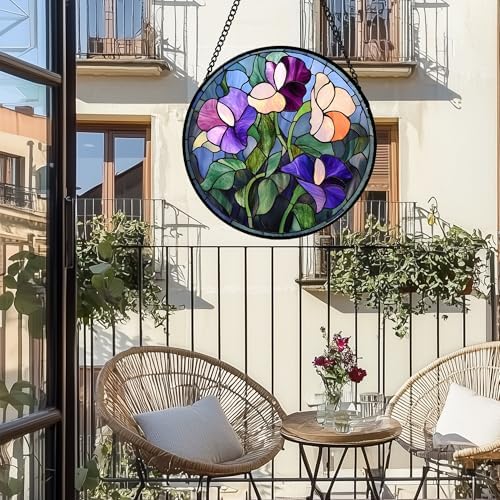 Purple Pink Flower Leaves Stained Glass Window Hanging Suncatcher Gift 9.8" - Image 5