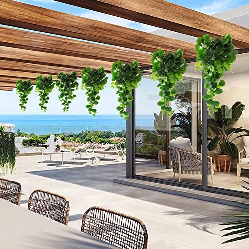 Houssity Artificial Hanging Plants Fake Ivy Vine Leaves for Wall Door Room Kitchen Patio Outdoor Indoor Decor (Plastic Maple Leaf, 4) - Image 7