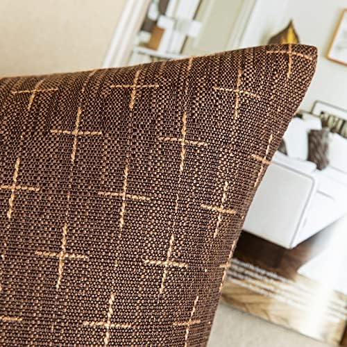 MIULEE Pack of 2 Decorative Vintage Burlap Linen Euro Sham Brown Throw Pillow Covers for Sofa Couch Bed 24x24 Modern Farmhouse Pillowcase Rustic Woven Textured Cushion Cover Inch Dark Coffee - Image 2
