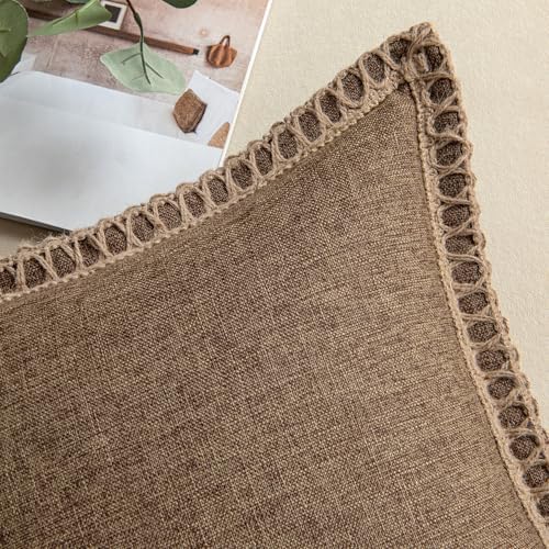 MIULEE Set of 2 Rustic Linen Burlap Throw Pillow Covers 18x18 Brown - Image 3