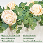 6 Ft Champagne Fuller Flower Garland with 6 Pcs Butterfly, Fake Rose Vine - Image 2