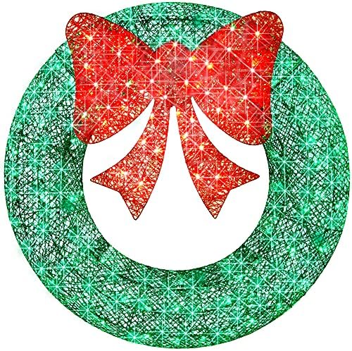 Best Choice Products 48in Pre-Lit Outdoor Christmas Wreath Decoration, LED Metal Holiday Decor for Home w/ 140 Lights, Bow - Green/Red by BestChoiceProducts