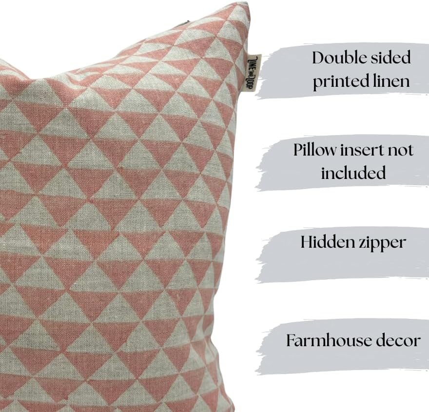 Decorative Pillow Cover French Country Pillow Cover Cottage Decor Floral Block Print, Farmhouse Decorative Cushion Cover, Spring Pillow Cover Line and Loop (Pastel Pink) - Image 2