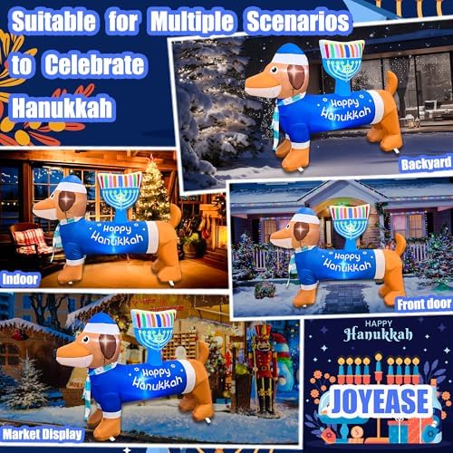 4FT Inflatable Hanukkah Dog Carrying Menorah Decoration Built-in LED Lights Chanukkah Inflatable Puppy Decor Hanukkah Menorah Blow Up Decorations Outdoor Indoor Yard Garden Lawn Home Party - Image 4