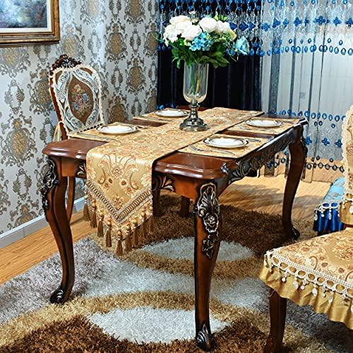 Luxury Velvet Gold Table Runner 95 Inches Long with Vintage Damask Jacquard Design for Dining Room,Living Room,Home Decor,Elegant Beaded Tapestry,Lining (Gold, 13×95 inch) - Image 2