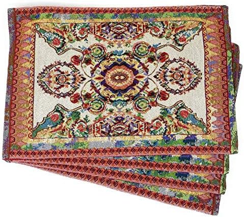 Tache Rococo Elegant Ornate Ivory Colorful Paisley Dining Cotton Linen Tapestry Woven Placemat Set of 4 by TacheHomeFashion