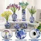 Dandat 8 Pcs Small Blue and White Ceramic Vase, Chinoiserie Floral,Vintage - Image 5