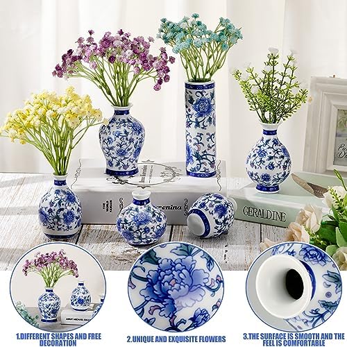 Dandat 8 Pcs Small Blue and White Ceramic Vase, Chinoiserie Floral,Vintage - Image 5
