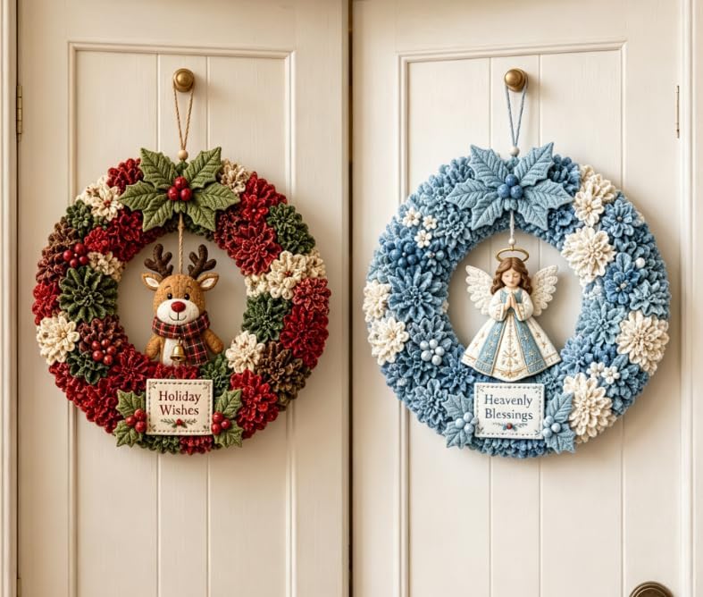 3D Fabric Poke Wreath DIY Kit for Adults Christmas Holiday Decor，2PCS M by Unknown