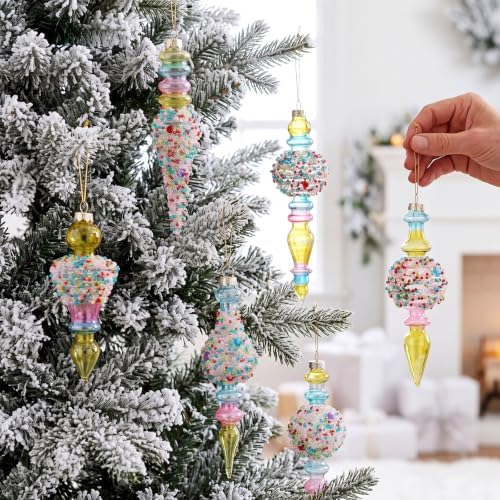 Soaoo 6 Pcs 6.3 in Pastel Mercury Glass Finial Christmas Ornaments - Image 2