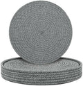 Round Placemats Set of 6 with Holder, Cotton Rope Woven Place Mats, Hot Pads for Kitchen, Heat Resistant Table Mats, 13 Inch Farmhouse Washable Braided Placemat for Kitchen Decor (Dark Gray) by Welcometobuy
