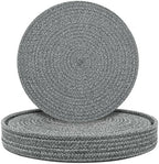 Round Placemats Set of 6 with Holder, Cotton Rope Woven Place Mats, Hot Pads for Kitchen, Heat Resistant Table Mats, 13 Inch Farmhouse Washable Braided Placemat for Kitchen Decor (Dark Gray) by Welcometobuy