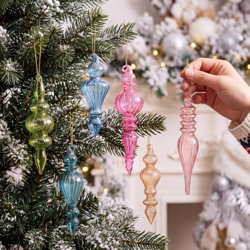 Soaoo 6 Pcs 6.3 in Pastel Candy Mercury Glass Finial Christmas Ornaments - Image 4