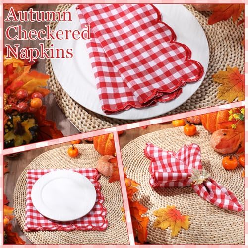 SmoothNovelty 12 Pack Buffalo Plaid Cloth Napkins 18x18 Inch Checkered Cloth Napkins Scalloped Soft Cotton Table Mat Washable Reusable for Dinner Wedding Holiday Birthday Parties (Classic,Red) - Image 3