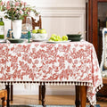 Cotton Vintage Floral Tablecloth Tassel Trim Red 60x60 by Unknown